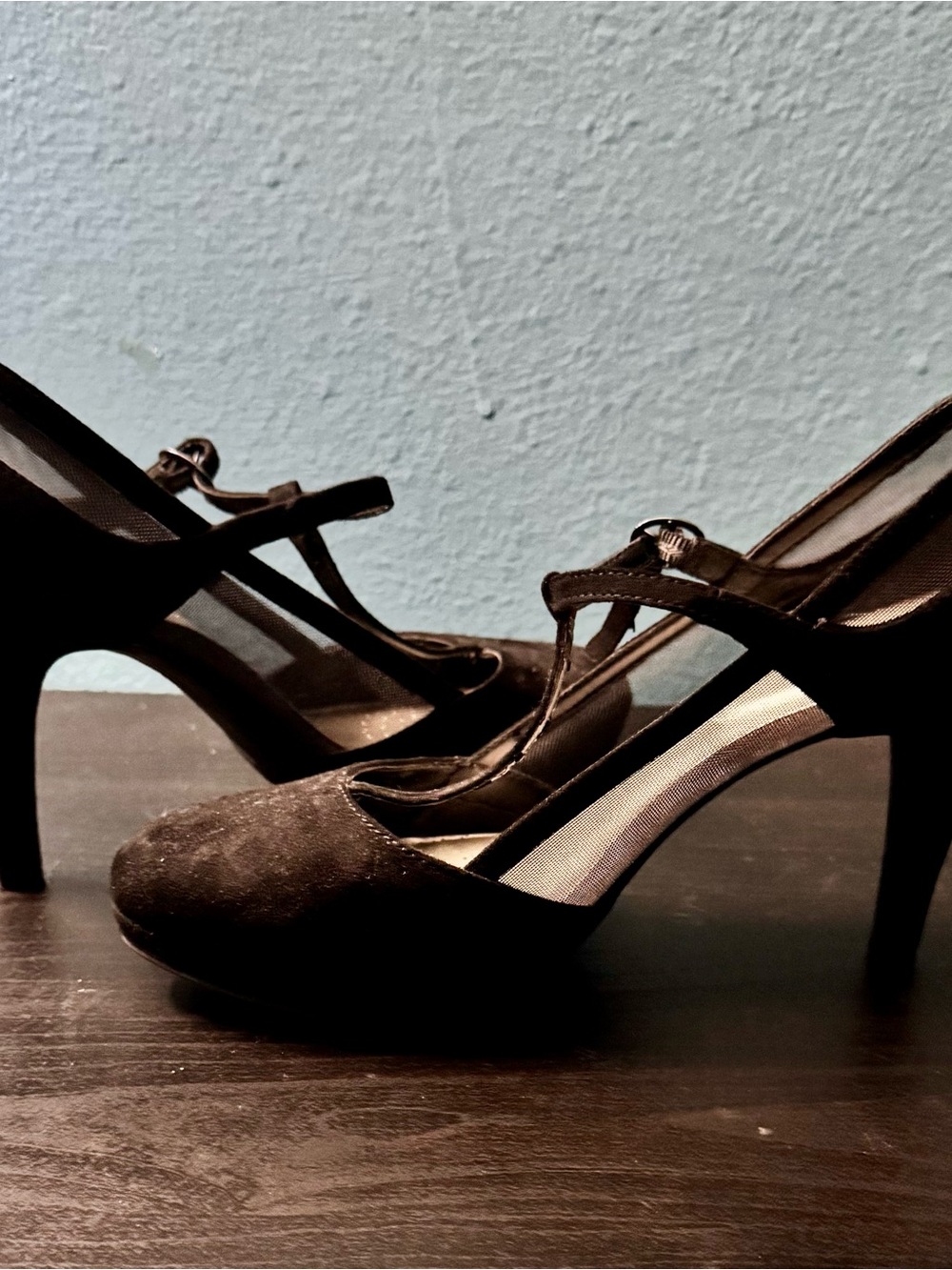 Worthington Black Suede T-Strap High Heels